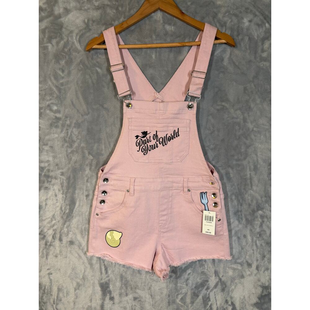 NWT Hot Topic Disney Little Mermaid Ariel Pink Denim Shortalls M Casual Vacation - Picture 4 of 11
